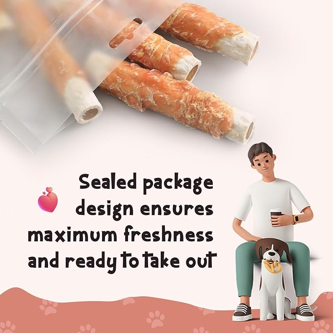 ASMPET Dog Treats Chicken Wrapped Rawhide Sweet Potato Stick, Long Lasting Dog Chew Cowhide Treats Real Chicken Wrap Teeth Cleaning Dog Treats for Medium Large Dogs 6pcs
