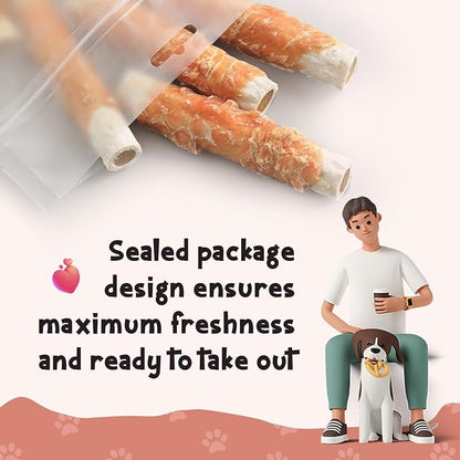 ASMPET Dog Treats Chicken Wrapped Rawhide Sweet Potato Stick, Long Lasting Dog Chew Cowhide Treats Real Chicken Wrap Teeth Cleaning Dog Treats for Medium Large Dogs 6pcs
