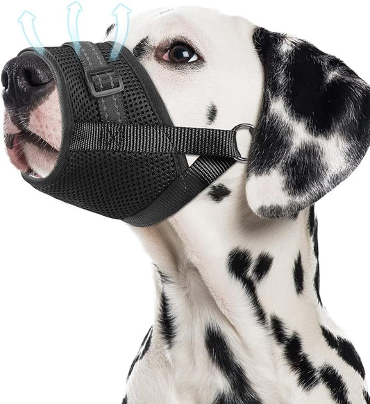 Dog Muzzle Soft Air Mesh Muzzle for Large Dogs, Adjustable Pet Muzzle for Small Medium Dogs to Drink Normally, Breathable Reflective Muzzle for Dogs to Prevent Biting Barking(Black,M-16)
