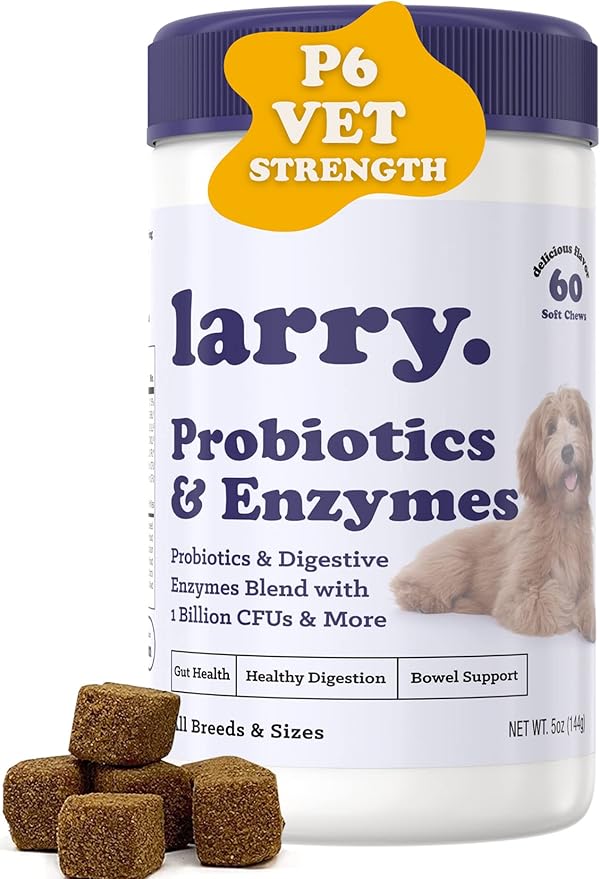 Dog Probiotics and Digestive Enzymes by Larry | 1 Billion CFUs of Probiotics for Dogs | Digestion, Bowel Support, & Gut Health for Dogs | Probiotic Chew for Dogs All Breeds & Sizes, (60 Soft Chews)