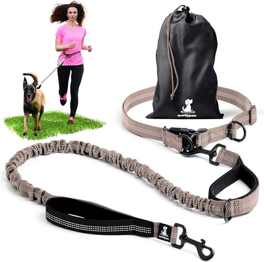 SparklyPets Hands Free Dog Leash with Reflective Stitches – Waist Leash for Dog Walking, Training & Jogging – Running Leash Hands Free for Medium & Large Dogs
