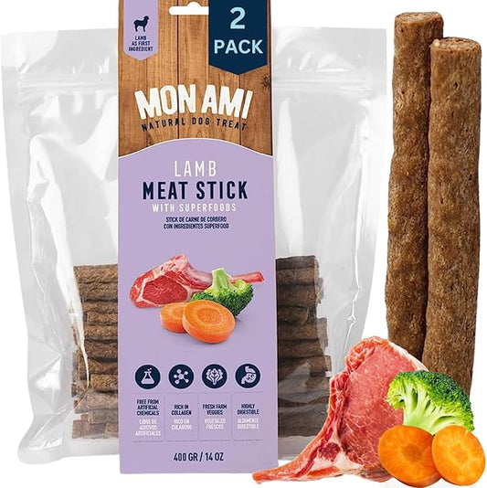 Mon Ami Lamb Meat Sticks for Dogs with Farm Fresh Vegetables (28 Oz) – Human Grade Dog Treats with Superfoods - Training Treats for Dogs - Healthy Dog Treats for Small, Medium and Large Dogs