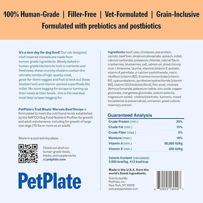 PetPlate FreshBaked Dry Dog Food Grain-Inclusive | Human Grade Dog Kibble | Vet Designed and Formulated with Prebiotics and Postbiotics | No Fillers or by-Products | 2lbs (Beef)