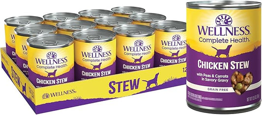 Wellness Thick & Chunky Natural Grain Free Canned Dog Food, Chicken Stew, 12.5-Ounce Can (Pack of 12)
