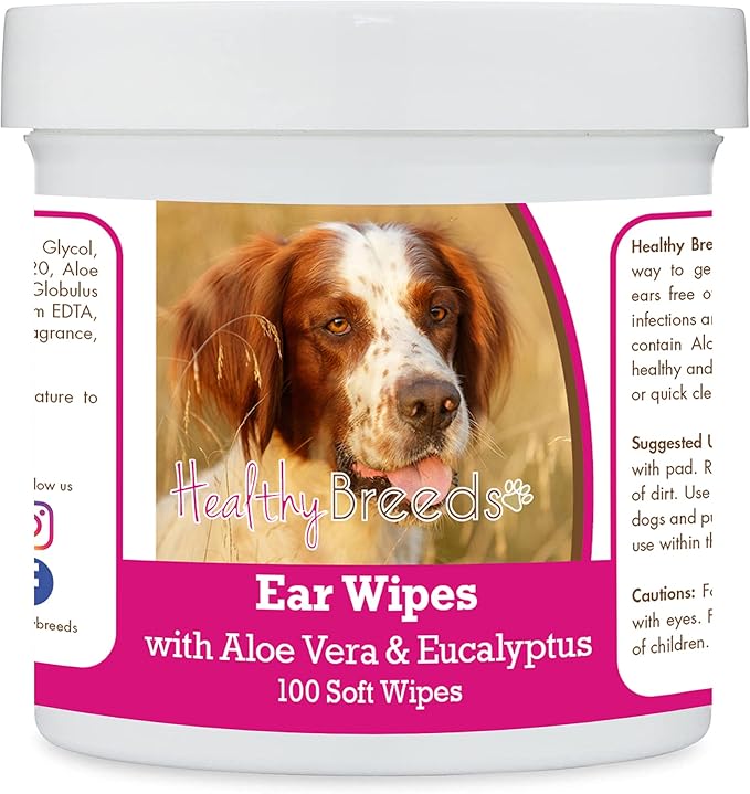 Healthy Breeds Irish Red and White Setter Ear Cleaning Wipes with Aloe & Eucalyptus for Dogs 100 Count