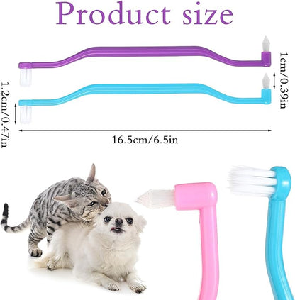 4 Pack Dual Sided Cat Dog Toothbrush, Kitten Puppy Toothbrush Pet Teeth Cleaning Brush with Micro Brush Head Anti Slip Curved Handle Eliminates Bad Breath Reduces Plaque Tartar Formation