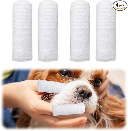 4 PCS Pet Finger Toothbrush, Microfiber Fingerbrush for Dogs Cats, Teeth Oral Cleaning, Dental Care, Washable & Comfortable & Durable, 1 Set for Two Fingers White