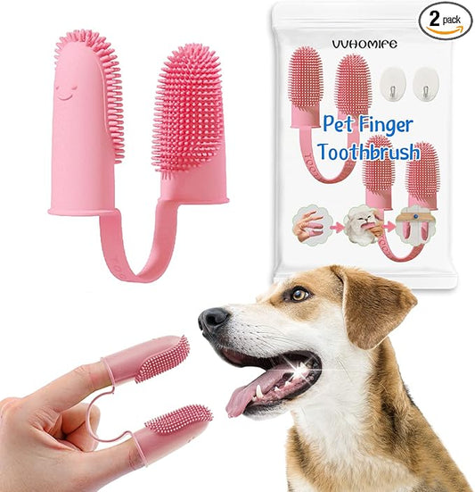 Two Finger Toothbrush for Dogs, Cat Toothbrush Two Finger, Double Cleaning Strength, Double The Efficiency, Efficient Teeth Cleaning, Ergonomic, Ring Bristle, Easier to Use. (2-pcs, pink)