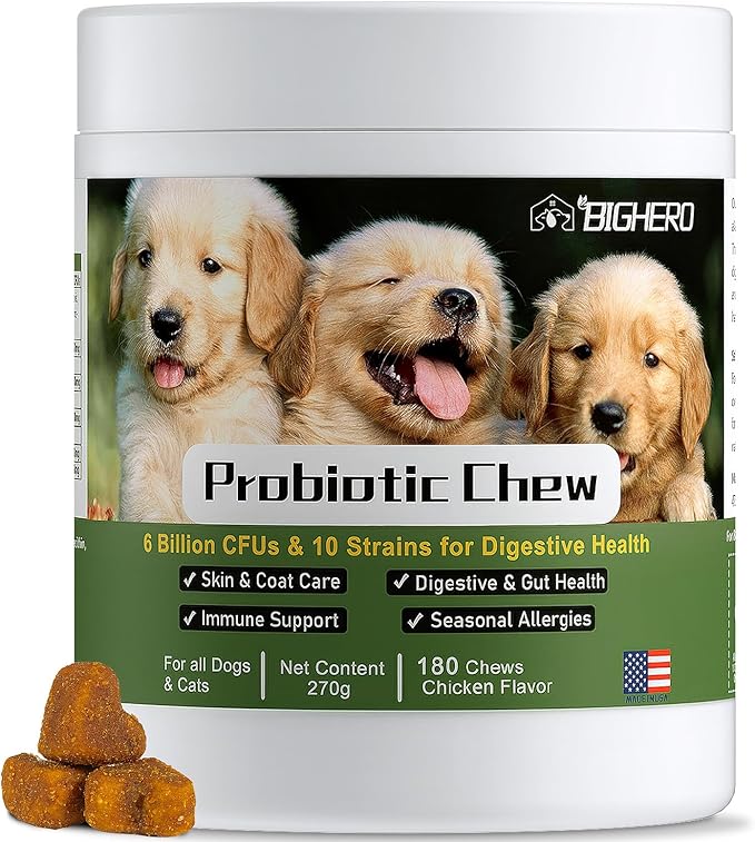 Probiotics for Dogs - Digestion & Health Supplement, Support Gut Health, Diarrhea, Digestive Health & Seasonal Allergies, Clinical Digestive Enzymes & Super Vitamins (180 Soft Chews Chicken)