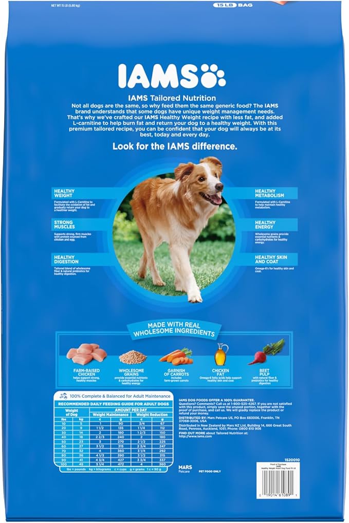 IAMS Adult Healthy Weight Control Dry Dog Food with Real Chicken, 15 lb. Bag