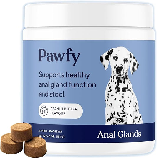 Pawfy Anal Gland Relief Chews | Stops Scooting | Stool Problems | Odors | with Fibre & Probiotics