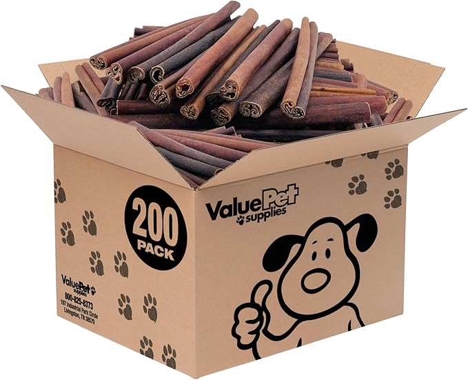 ValueBull Collagen Sticks, Beef Dog Chews, Jumbo 12 Inch, 200 Count BULK PACK - Natural & Safe, Single Ingredient, Rawhide-Free, Long Lasting, Healthy for Hips, Joints, Skin & Coat