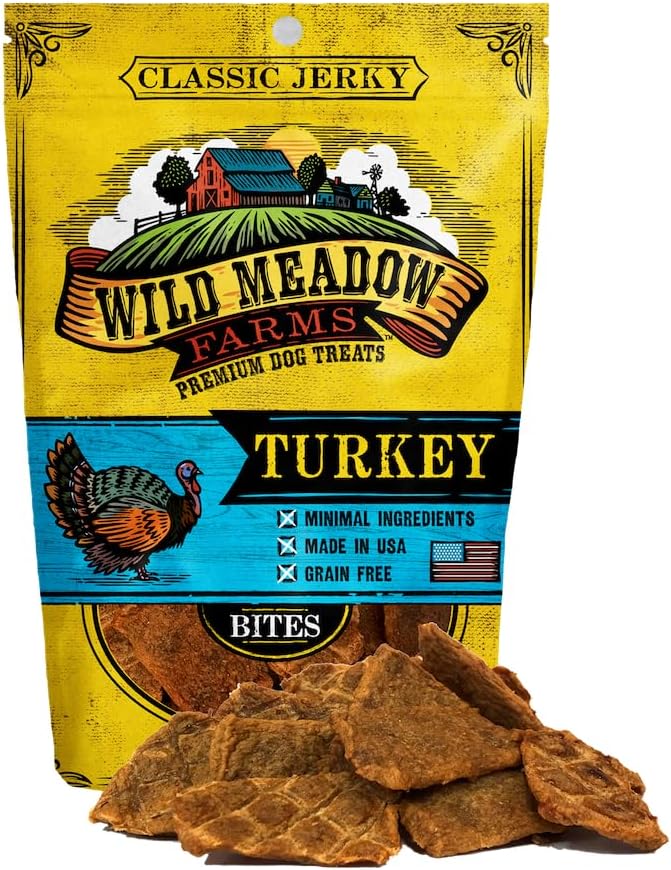 Wild Meadow Farms - Classic Turkey Bites, Soft Jerky Treats for Dogs, Grain-Free & All-Natural, Ideal for Training, Portioning, and High-Value Rewards for All Breeds & Ages - 3.5 Ounce Pouch
