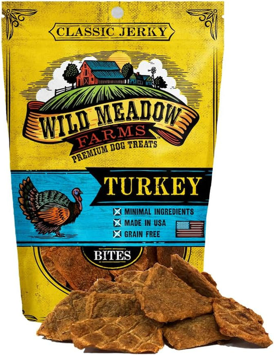 Wild Meadow Farms - Classic Turkey Bites, Soft Jerky Treats for Dogs, Grain-Free & All-Natural, Ideal for Training, Portioning, and High-Value Rewards for All Breeds & Ages - 3.5 Ounce Pouch