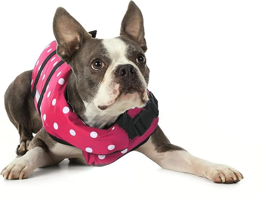 Seachoice Dog Life Vest, Adjustable Life Jacket for Dogs, w/Grab Handle, Pink Polka Dot, Size XS, 7-15 Lbs.