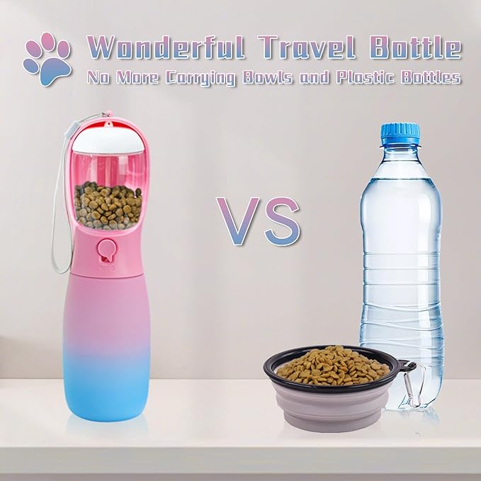 Dog Water Bottle, 19Oz Large Capacity Portable Dog Water Bowl, Food Grade Drinking Feeder & Dish Bowl, Unique Puppy Essentials for Outdoor Walking Traveling, Dog Gifts (Pink&Blue)
