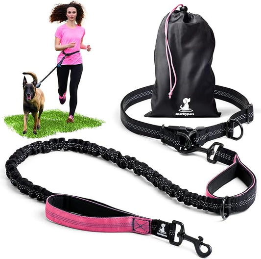 SparklyPets Hands Free Dog Leash with Reflective Stitches – Waist Leash for Dog Walking, Training & Jogging – Running Leash Hands Free for Medium & Large Dogs