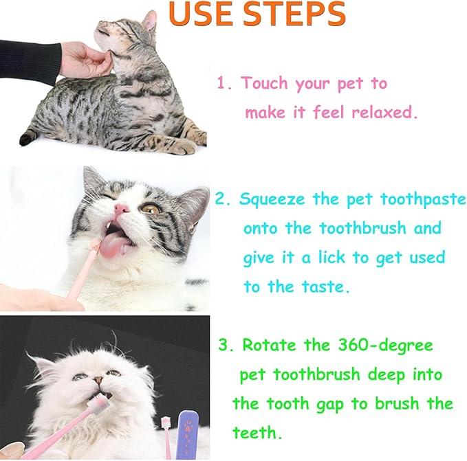 3pcs Small Dog & Cat Toothbrush, 360 cat Toothbrush with Micro Head Brush, 360-Degree Pet Toothbrush, Soft Silicone, No Harm