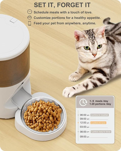 Smart Automatic Cat Feeder, WiFi Pet Feeder with APP Control for Remote Feeding,Detachable for Easy Clean, Automatic Cat Food Dispenser, Meals Per Day for Large Dog (6L/25Cup)