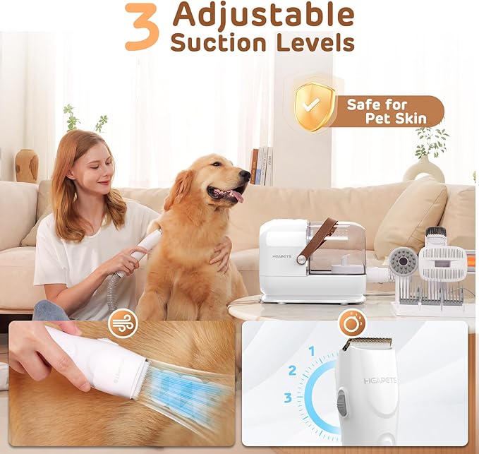 Dog Grooming Vacuum Kit, 3L Pet Grooming Vacuum with 7 Pet Grooming Tools, Dog Vacuum for Shedding Grooming at Home with Low Noise Electric Clipper and Brush, White