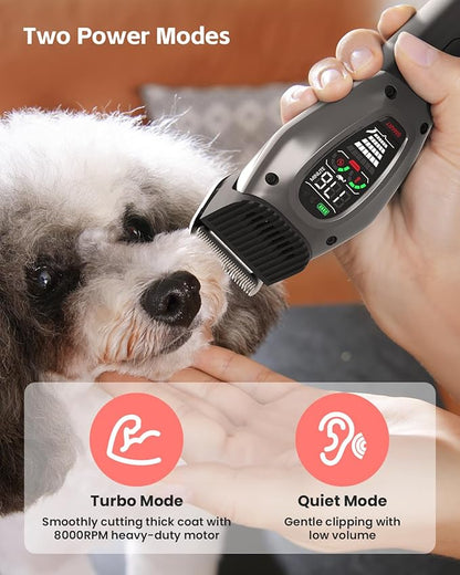 DOG CARE Smart Dog Clippers, Cordless Dog Grooming Clipper Kit with Heatproof Blades, LED Display, 3 Speeds, Auxiliary Light, Rechargeable Heavy-Duty Professional Pet Hair Trimmer Shaver for Dog Cat