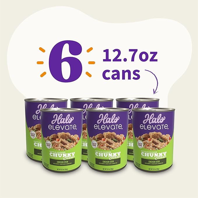 Halo Elevate Wet Dog Food, Kettle Cooked Chunky Healthy Grains Chicken Stew with Carrots, Green Beans & Brown Rice, 12.7oz (Pack of 6)