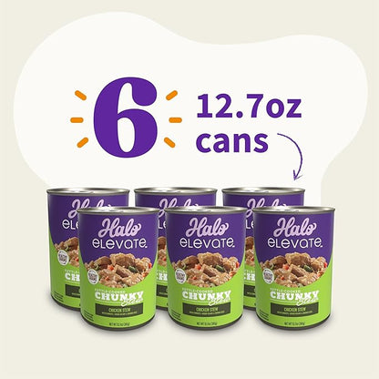 Halo Elevate Wet Dog Food, Kettle Cooked Chunky Healthy Grains Chicken Stew with Carrots, Green Beans & Brown Rice, 12.7oz (Pack of 6)
