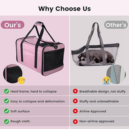 Cat Carrier, Dog Pet Carrier Airline Approved Soft Bag for Small Dogs,Medium Cats and Guinea Pig, Travel Bag for 2 Cats Under 26 LBS, Collapsible Soft Sided Cat Backpack TSA Travel Bag-Purple