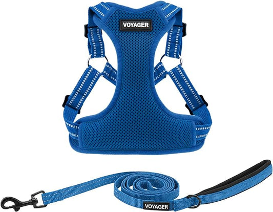 Best Pet Supplies Voyager Adjustable Dog Harness Leash Set with Reflective Stripes for Walking Heavy-Duty Full Body No Pull Vest with Leash D-Ring, Breathable All-Weather - Harness (Royal Blue), XS