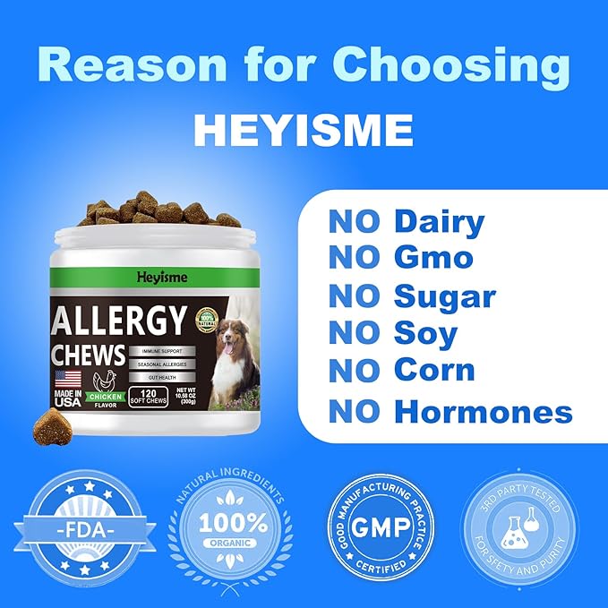 Dog Allergy Relief Chews, Itch Relief and Probiotics for Dogs, Fish Oil Omega 3, Seasonal Allergies, Itchy Skin Relief, Anti Itch Treats, Immune Health Supplement (Chicken, 120 Chews)