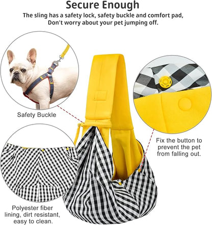 CUBY Dog and Cat Sling Carrier - Hands Free Reversible Pet Papoose Bag - Soft Pouch and Tote Design - Suitable for Puppy, Small Dogs Cats Outdoor (Yellow, Unadjustable strap)