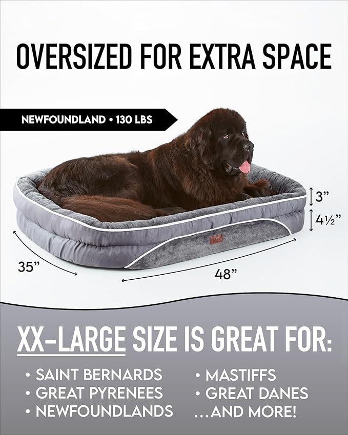 Orthopedic Dog Bed for Extra Extra Large Dogs, Dog Couch Design with Egg Foam Support, Removable, Machine Washable Plush Cover and Non-Slip Bottom with Four Sided Bolster Cushion (Gray)
