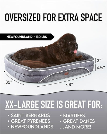 Orthopedic Dog Bed for Extra Extra Large Dogs, Dog Couch Design with Egg Foam Support, Removable, Machine Washable Plush Cover and Non-Slip Bottom with Four Sided Bolster Cushion (Gray)