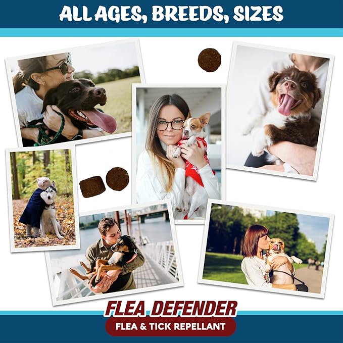 Flea and Tick Prevention for Dogs Chewables Supplement - Made in USA - Natural Flea & Tick Control for Dogs - Oral Flea Pills for Dogs - Flea Defense - All Breeds & Ages