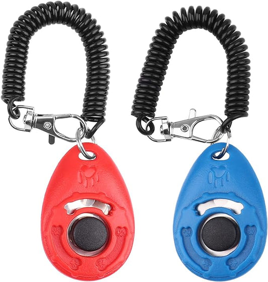 Dog Training Clicker with Wrist Strap - OYEFLY Durable Lightweight Easy to Use, Pet Training Clicker for Cats Puppy Birds Horses. Perfect for Behavioral Training 2-Pack (Red and Blue)