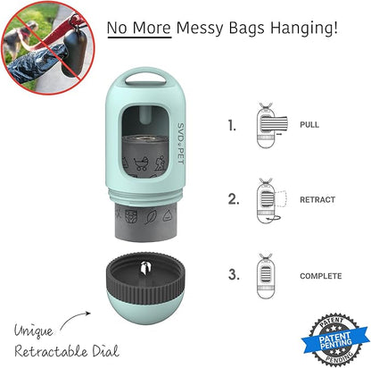 SVD.PET Dog Poop Bag Dispenser, Retractable Waste Bag Fits Any Dog Leash, Compostable Waste Bags, Poop Bag Holder, Dog Walking Accessory (Misty Jade)