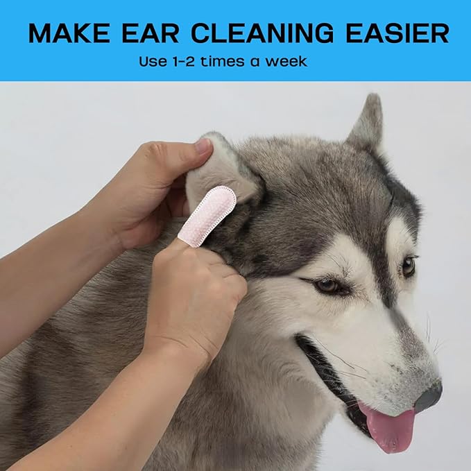 Ear Cleaner Wipes, Dogs & Cats Grooming Kit, Safe and Non-Irritating, Mint Extract, Gently Remove Ear Wax, Deodorizes, 150 Count (Ear Finger Wipes (100 Count))