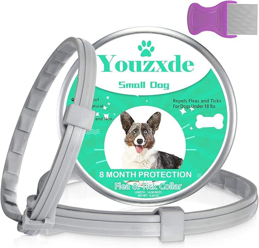 Flea and Tick Collar for Small Dogs with Flea Comb,8-Month Tick and Flea Control for Dogs Under 18 Lbs,Safe,Waterproof,Adjustable,2 Pack