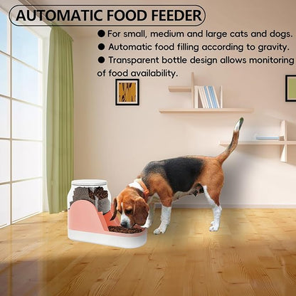 kathson Automatic Dog Food Feeder Gravity Cat Food Dispenser Large Capacity Pet Self Feeding Station Bowl Dish for Small and Medium Dogs Cats，1 Gallon，Pink