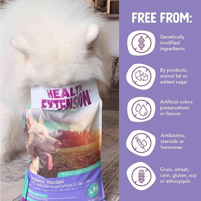 Health Extension Dry Dog Food, Natural Food with added Vitamins & Minerals, Suitable for All Puppies, Grain Free, Venison & Sweet Potato Recipe with Whole Vegetable & Berries (23.5 Pound)