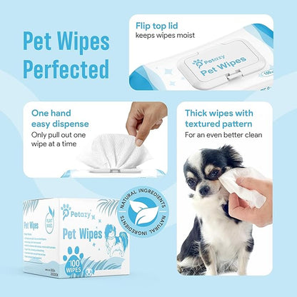 100 Dog Wipes for Paws and Butt Ears Eyes Unscented | Organic Hypoallergenic Pet Wipes for Dogs with Aloe Vera | Dog Wipes Cleaning Deodorizing | Extra Thick Dog Paw Wipes Dogs Cat Puppy Pets