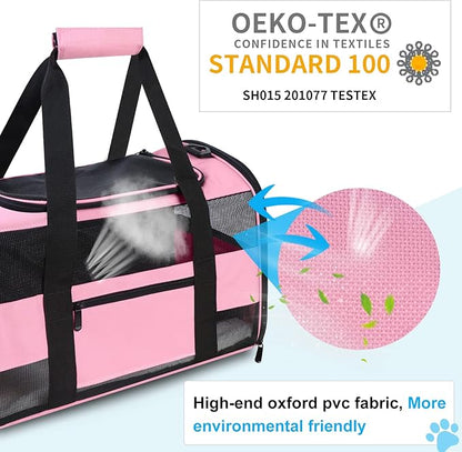 Cat Carrier Pet Carrier Airline Approved for Small Dogs Medium Cats Puppies 15 Lbs Dog Carrier with Reflective Strip, Collapsible Soft Sided Dog Travel Carriers - Pink