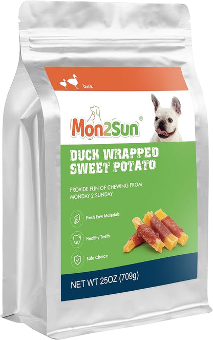 MON2SUN Dog Treats Rawhide Free Duck Wrapped Sweet Potato Dog Snacks, Gluten & Grain Free Dog Treats for Puppy and Small Dogs, (Duck, 1.56 Pound-Pack of 1)