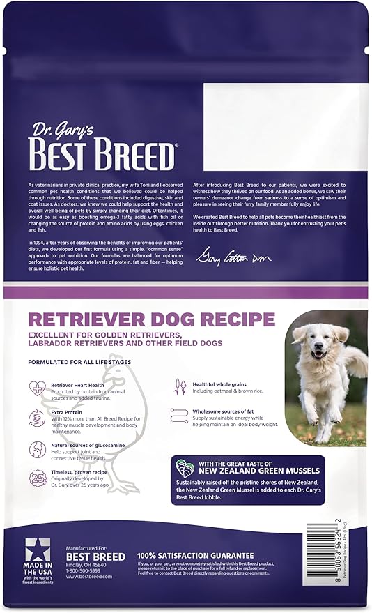 Best Breed Dr. Gary's Retriever Dog Recipe Made in USA [Natural Dry Dog Food] - 4lbs.