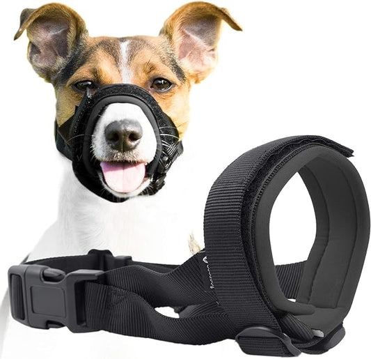 Gentle Muzzle Guard for Dogs - Prevents Biting and Unwanted Chewing Safely Secure Comfort Fit - Soft Neoprene Padding – No More Chafing – Training Guide Helps Build Bonds with Pet (XL, Grey)
