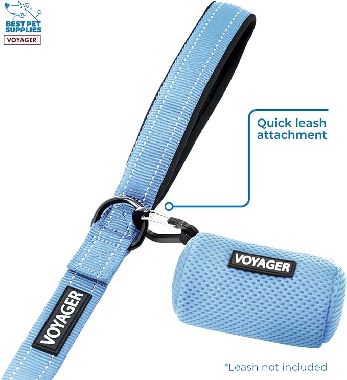 Best Pet Supplies Dog Poop Bag Holder Leash Attachment with 15 Bags, Baby Blue, Reusable Mesh Dispenser Pouch for Travel, Walking, Park, and Outdoor Use, Soft and Durable with Clip-On
