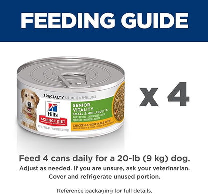 Hill's Science Diet Senior Vitality, Senior Adult 7+, Small & Mini Breeds Senior Premium Nutrition, Wet Dog Food, Salmon & Vegetables Stew, 5.5 oz Can, Case of 24