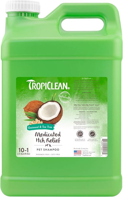 TropiClean Medicated Dog Shampoo for Allergies and Itching | Tea Tree & Oatmeal Dog Shampoo for Sensitive Skin | Natural Pet Shampoo Derived from Natural Ingredients | Made in the USA | 2.5 gallon