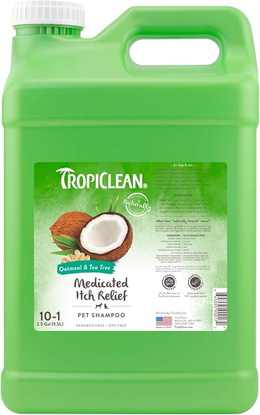 TropiClean Medicated Dog Shampoo for Allergies and Itching | Tea Tree & Oatmeal Dog Shampoo for Sensitive Skin | Natural Pet Shampoo Derived from Natural Ingredients | Made in the USA | 2.5 gallon