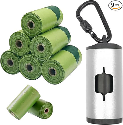 Metal Dog Poop Bags Holder Aluminum Poo Bags Dispenser with Pet Waste Bags 3 Leash Clasp and Elastic Rope for Used Bags(1 Holder 135 Bags,Silver)